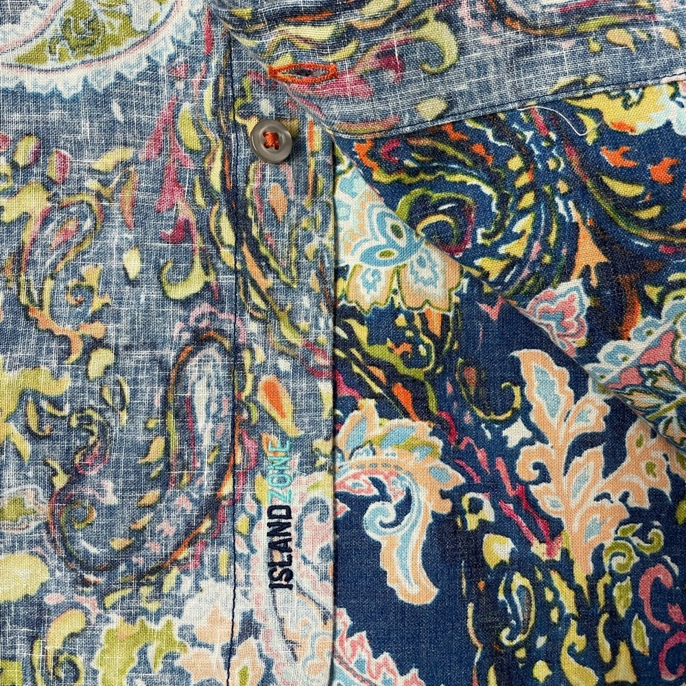 Tommy Bahama Men's Paisley Button-Down Shirt in Blue, Green, Orange - Picture 7 of 8